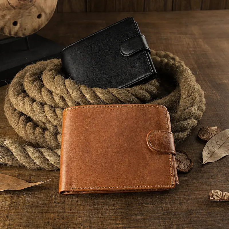 Brown Cowhide Wallet with Card Slots Coin Pocket and Four Compartments for the United States