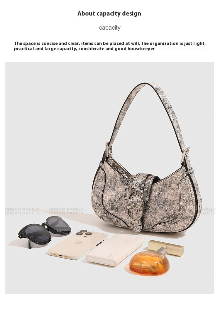 Oil Wax Leather Bag with Rivets Flap Shoulder and Sandwich Pocket