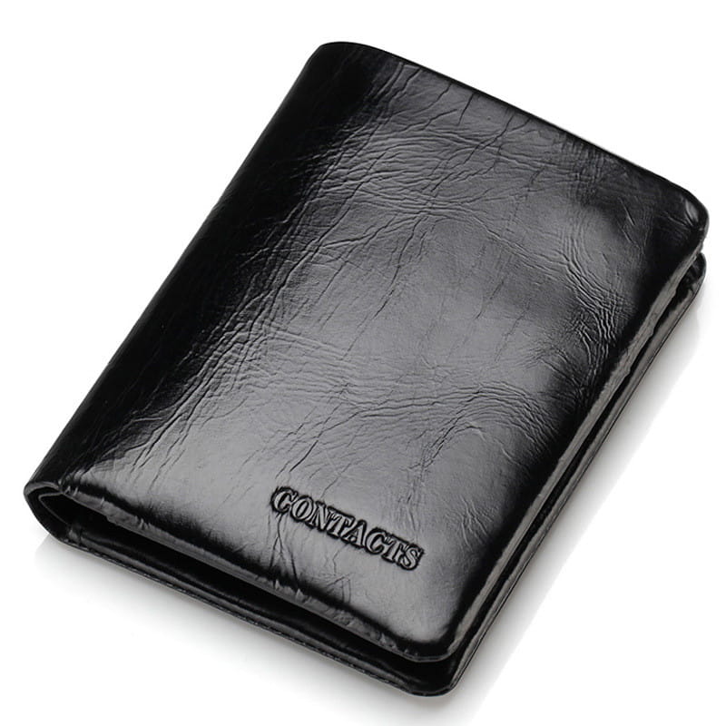 Black Cowhide Men’s Wallet with Solid Color Design US and CHF Compatible