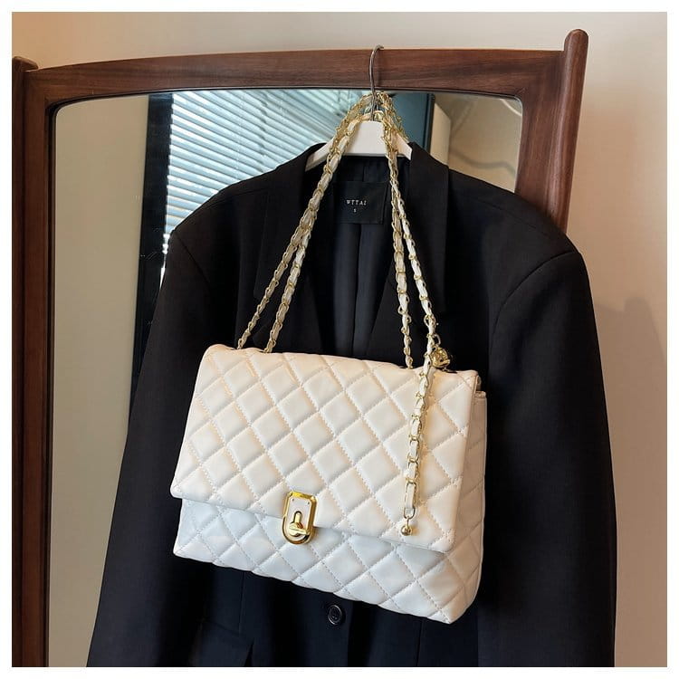 Large Capacity Shoulder Bag in Black or White with Diamond Embroidery Thread