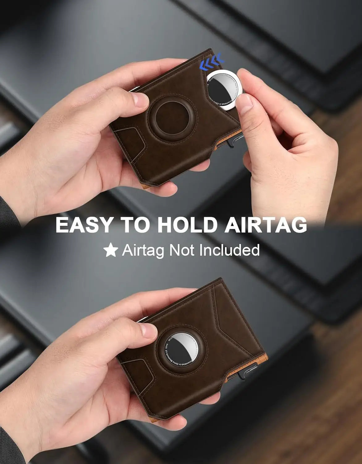 Dark Brown Microfiber Card Holder with Contrast Stitching and Anti-Theft Features