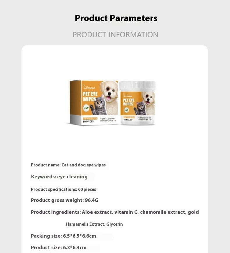 Haustier -Tränenfärbung nasse Wischtücher für Hunde und Katzen 60 Zählerpflegezubehör