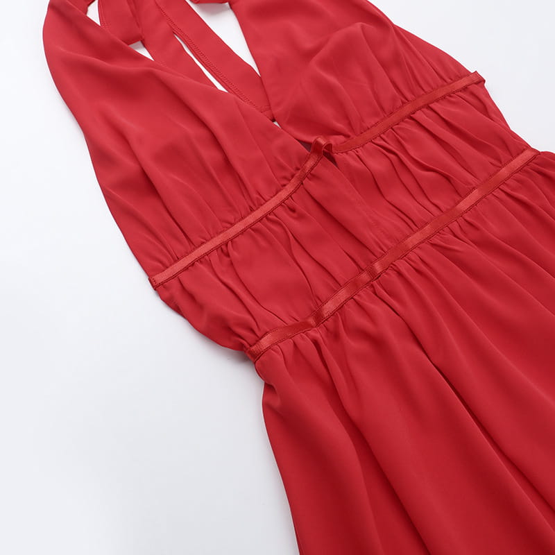 Falda corta sin espalda de cintura alta roja con tirantes poliéster s m l