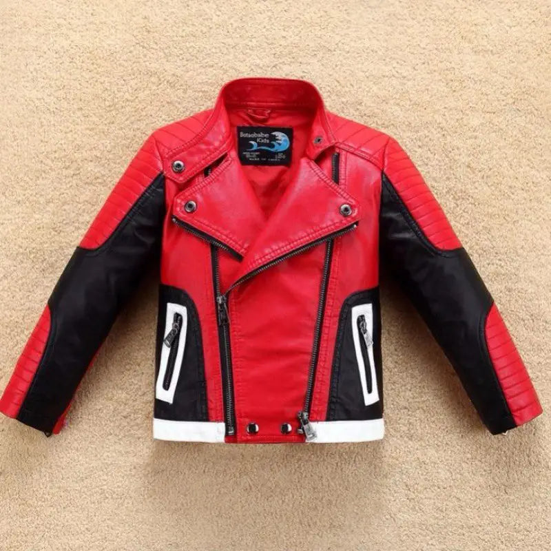 Thickened Leather Jacket for Children Over 8 Black or Red Spring Autumn