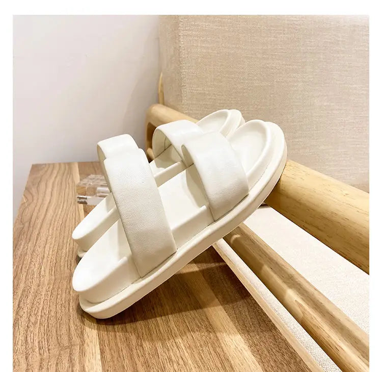 Black Sheepskin Flat Heel Slippers with Rubber Foam Sole