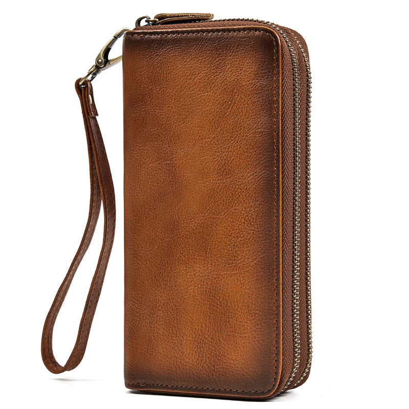 Men’s Crazy Horse Leather Long Leather Zipper Wallet - Men’s Crazy Horse Wallet in Brushed Brown Shenanigans