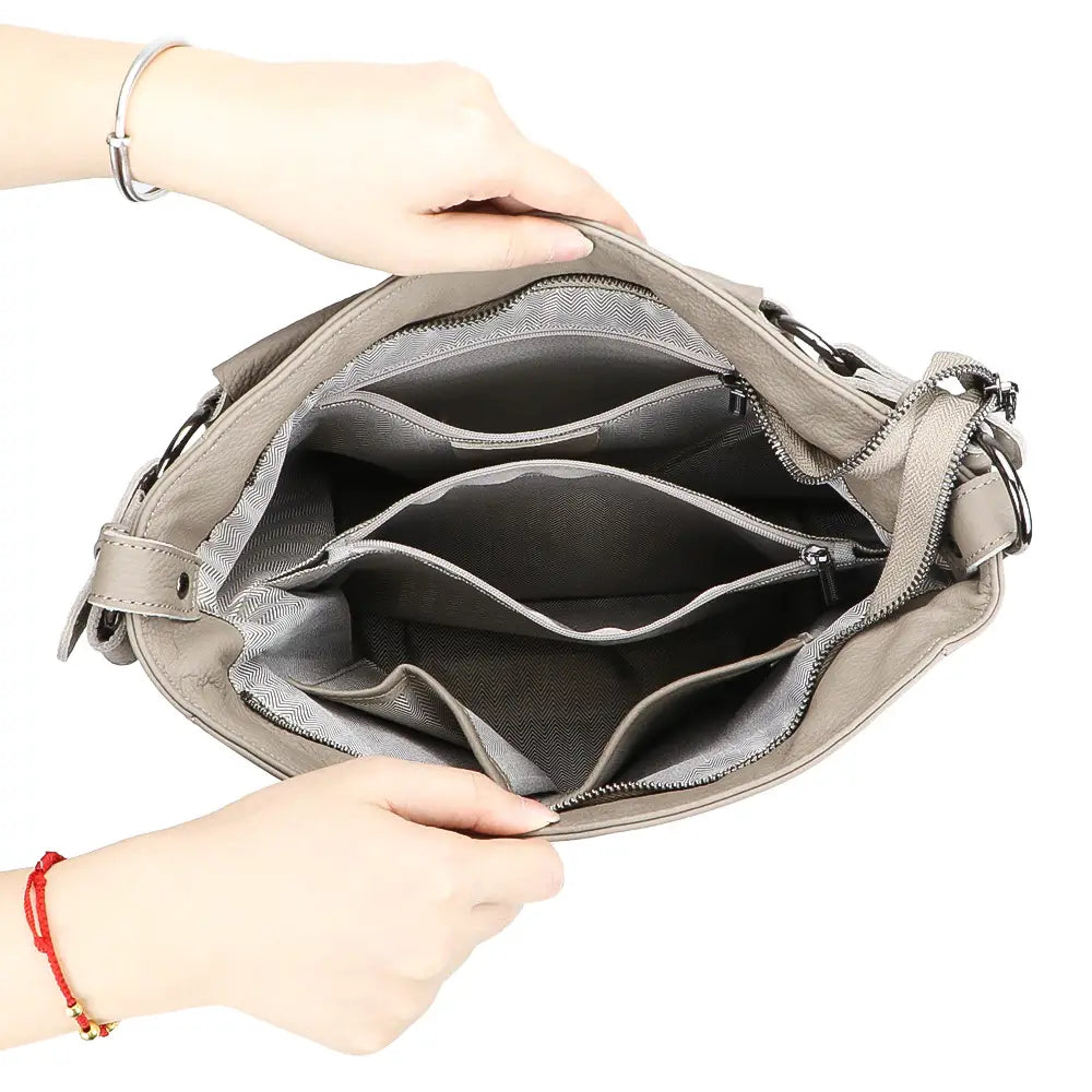 Large Capacity Genuine Leather Tote with Double Shoulder Connectors