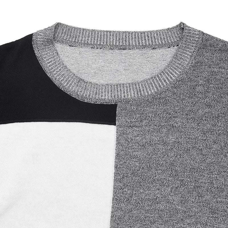 Contrast Color Pullover Persian Stretch Wool Gray Knit Sweater S M L