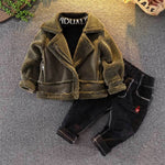 Long-sleeved short brown children’s jacket