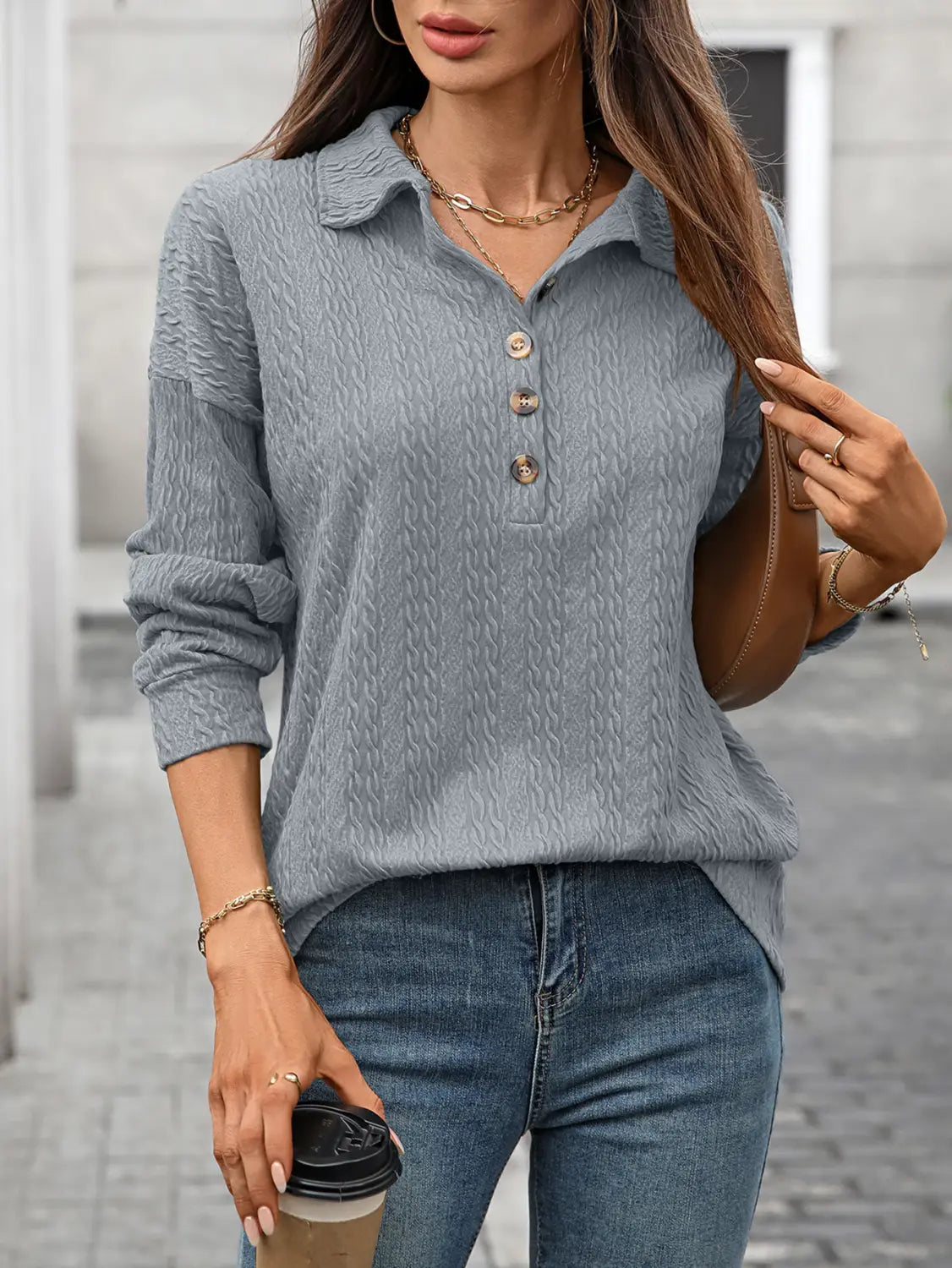 Luźna guzika pullover bluzka dla kobiet wygodna top roboczy