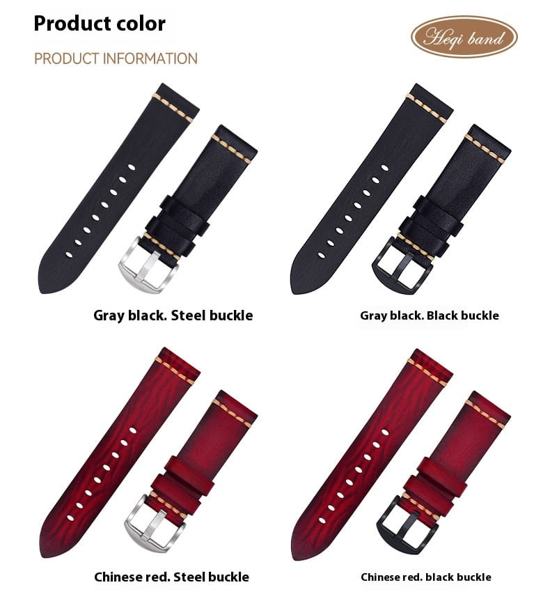 Leather Handmade Leather Strap Vintage Strap 20mm Needle Buckle Men’s Style