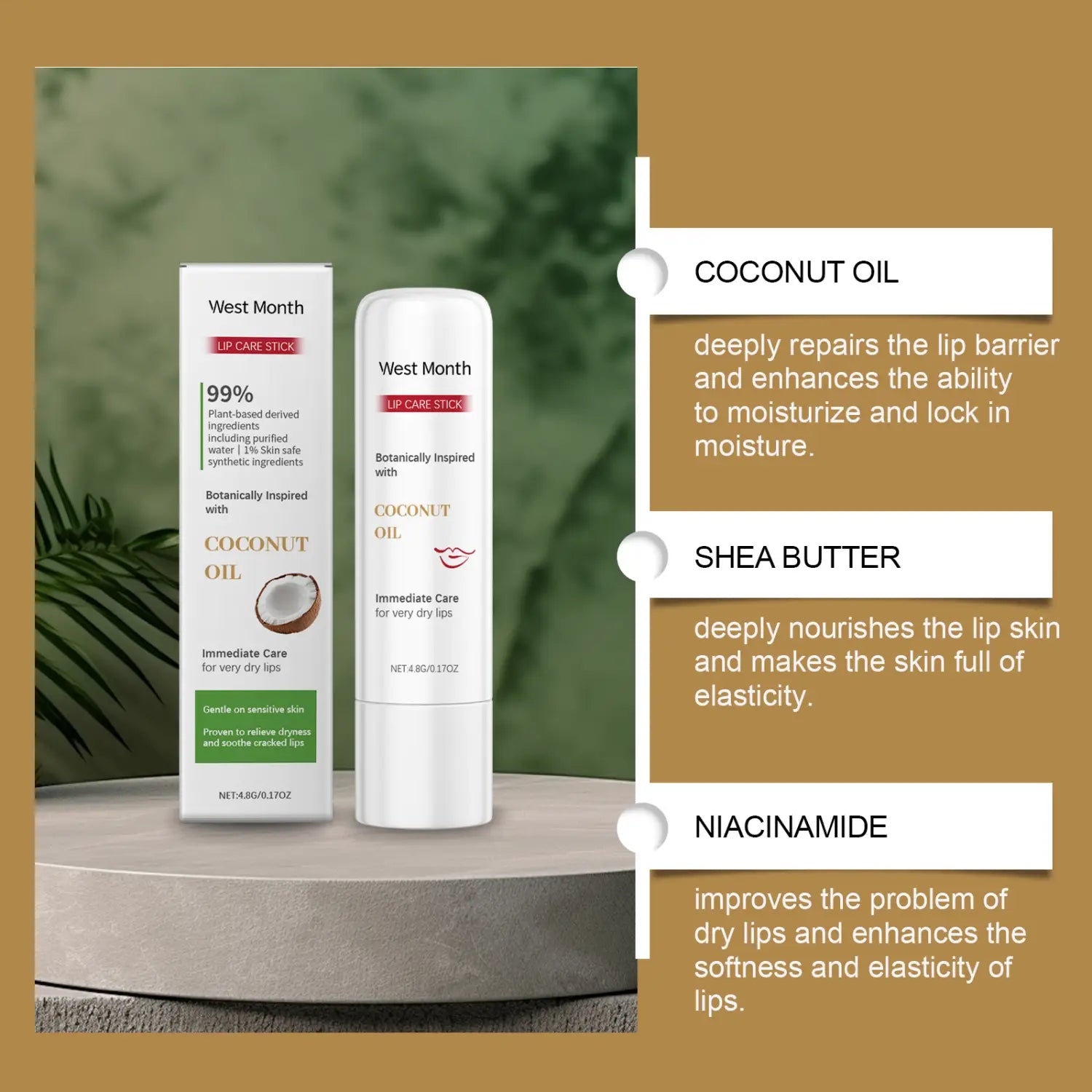 Natural moisture boost lip balm with coconut oil and shea butter