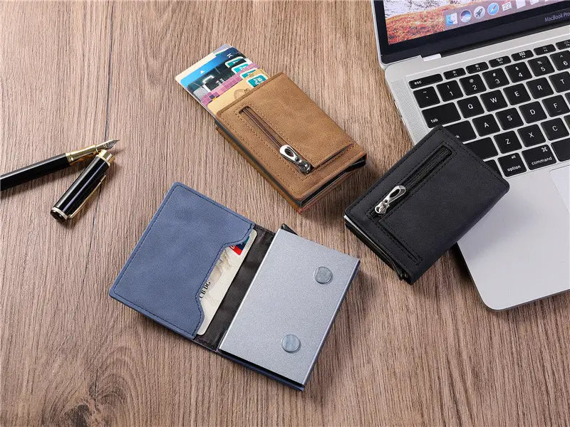PU Leather Card Holder with Magnetic Buckle in Blue Black Brown for United States