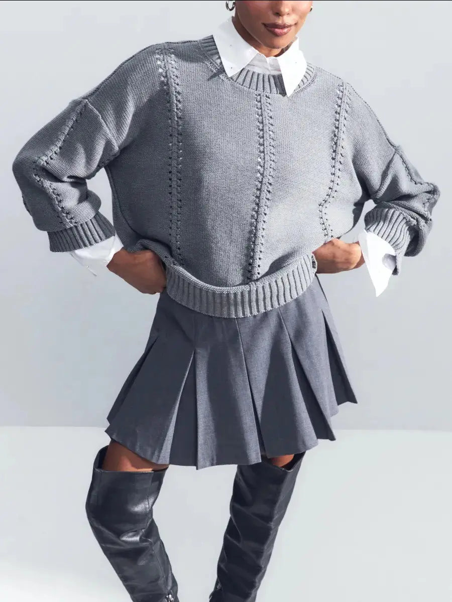 Cashmere Acrylic Pullover Sweater for Women in Milky White Gray Blue Green