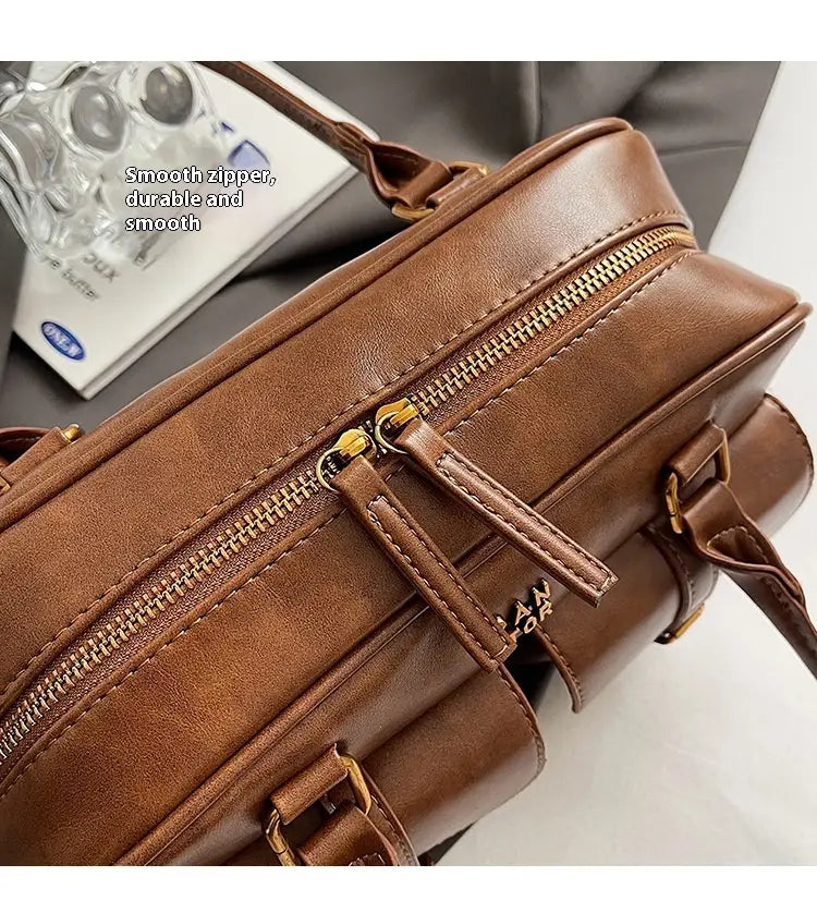 Geanta de umăr din piele PU cu buzunar cu fermoar și design splicing pentru femei