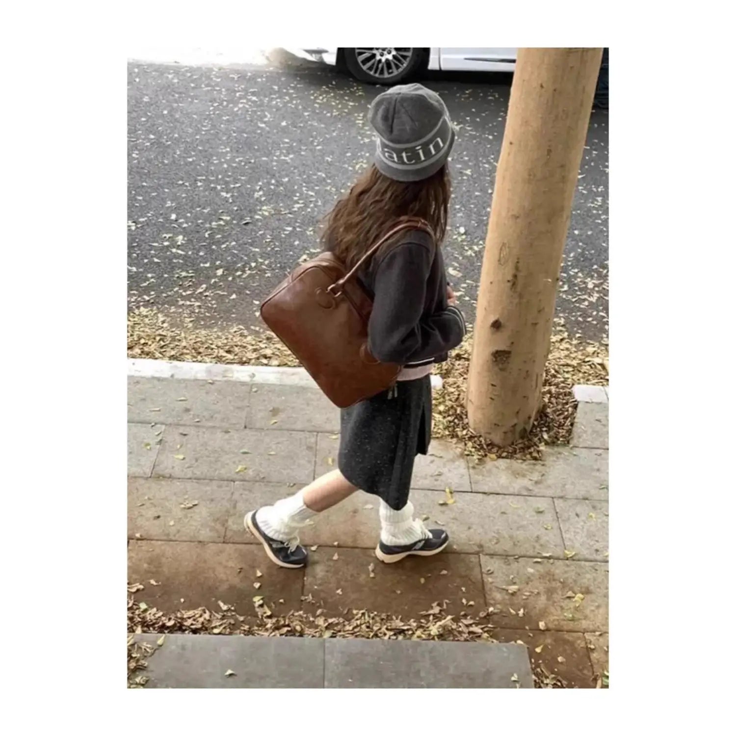 Varine de cuir PU moyen Brown Black épaule de voyage Sac polyester