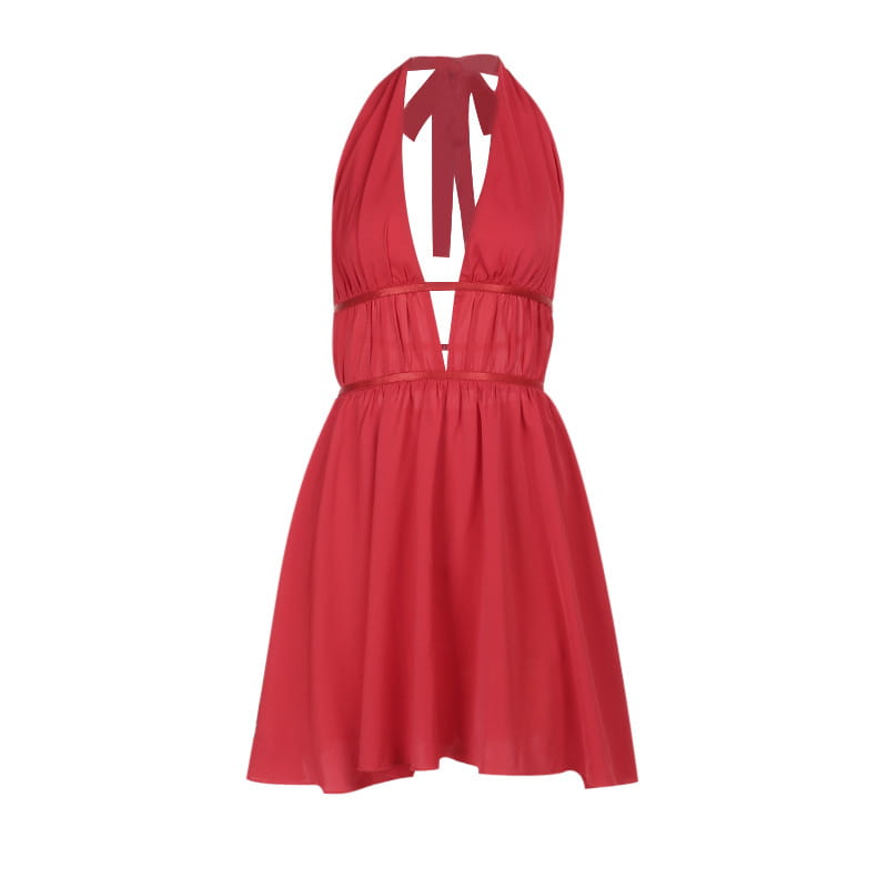 Falda corta sin espalda de cintura alta roja con tirantes poliéster s m l