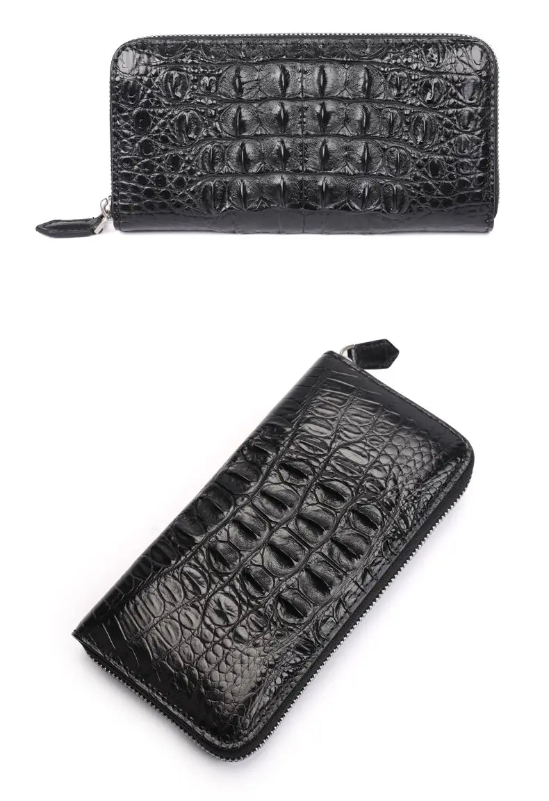 Men’s Leather Wallet with Crocodile Skin Bone Pattern in Black or Brown