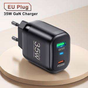 35W Gallium Nitride USB-C Charger with USB-A Port for Fast Charging - Charge Like a Pro Power 35w gallium nitride