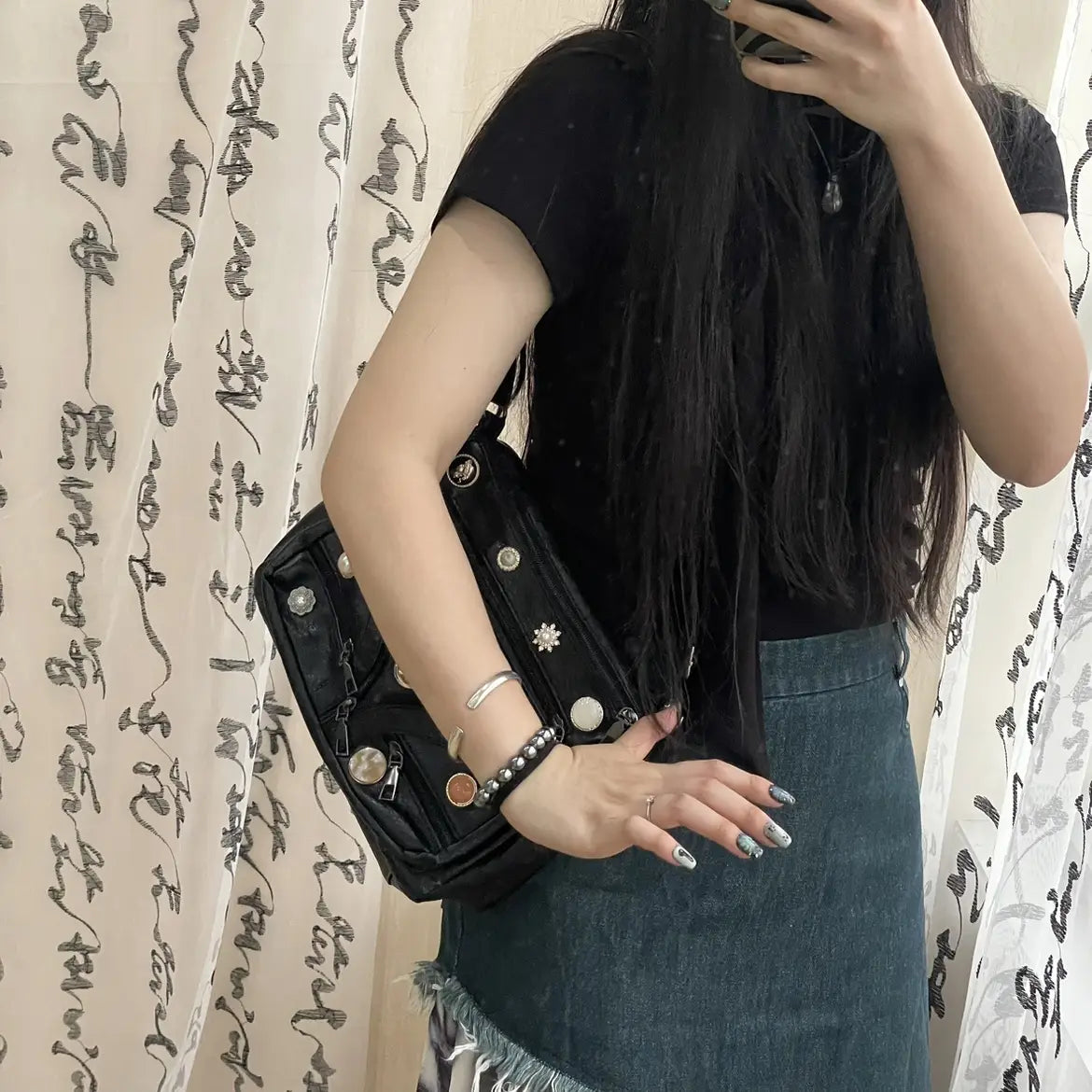 Washed Shoulder Messenger Bag with Vintage Button and Soft PU Lining