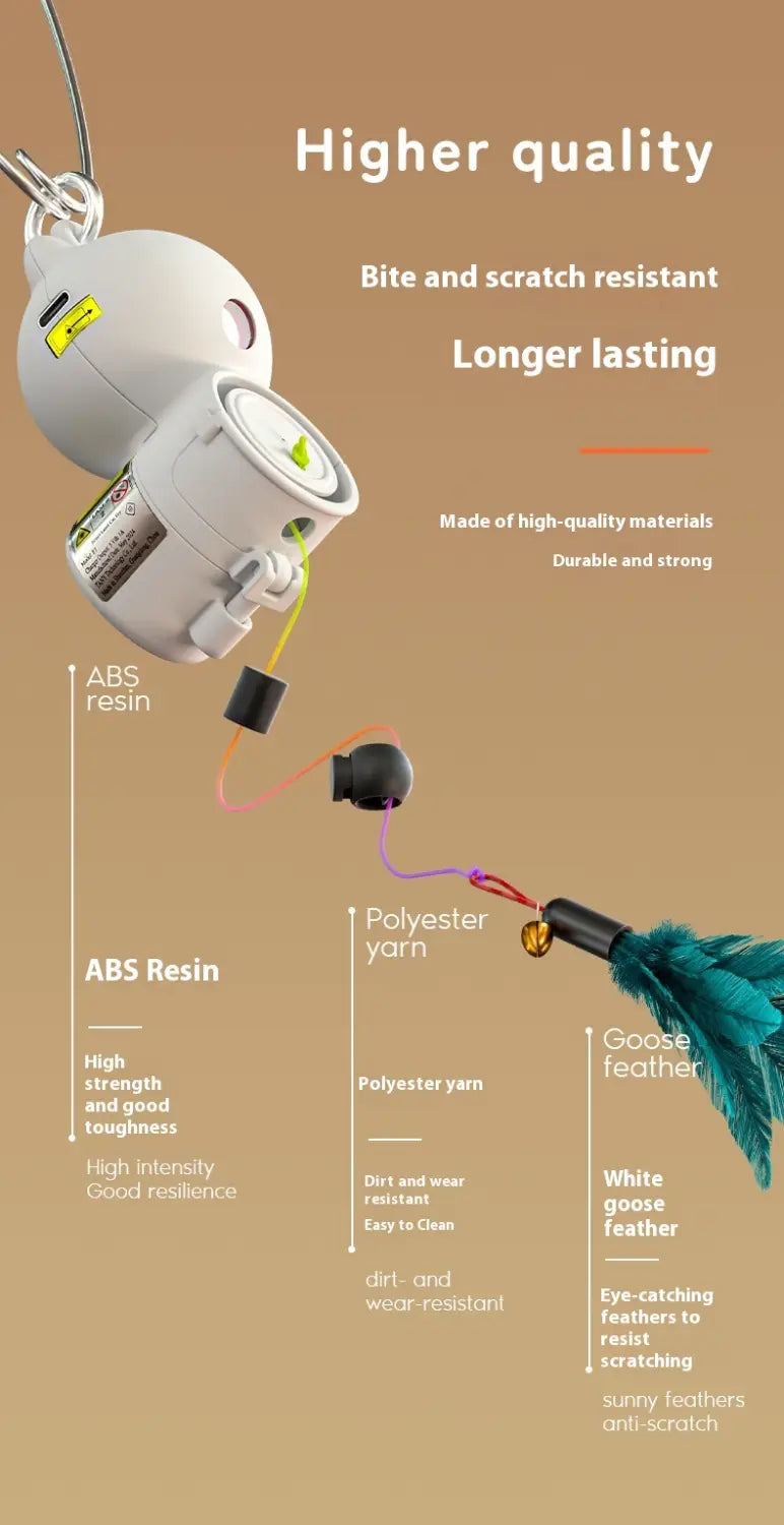 Interaktiver USB -wiederaufladbares Katzenspielzeug mit Feder und einziehbarem Seil