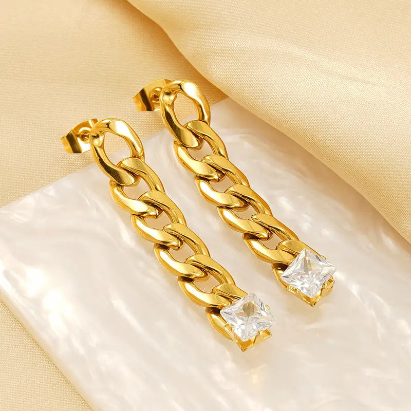 Chain Long Stud Earrings Women’s Fashion Gold Plated
