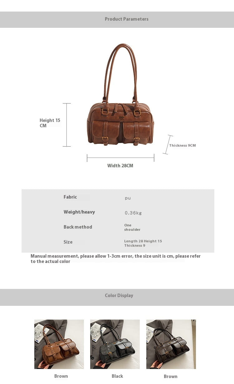 Geanta de umăr din piele PU cu buzunar cu fermoar și design splicing pentru femei