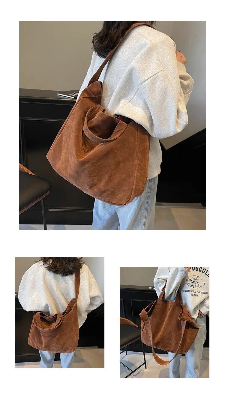 Sac à bandoulière de voyage en tissu oxford avec poche à fermeture éclair brun gris moyen taille