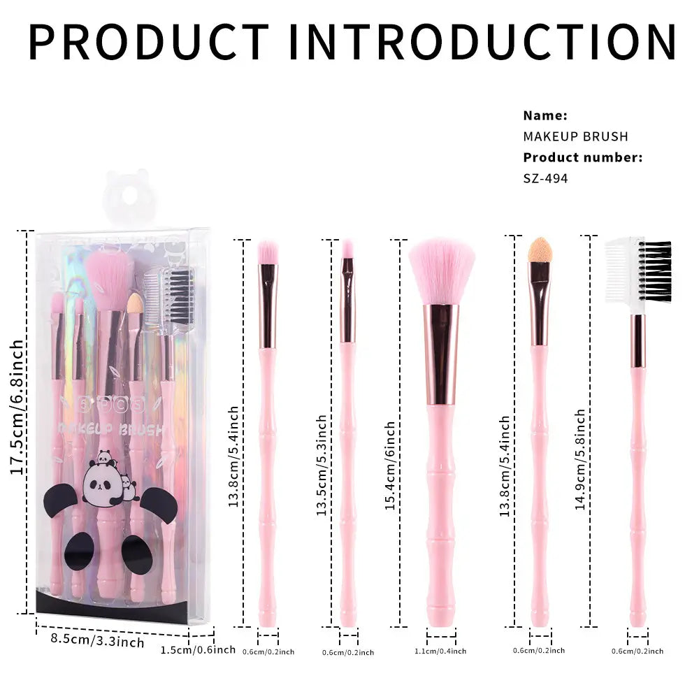 Portable Makeup Brush Set 5 pcs Beauty Tools in Pink Green Blue Yellow