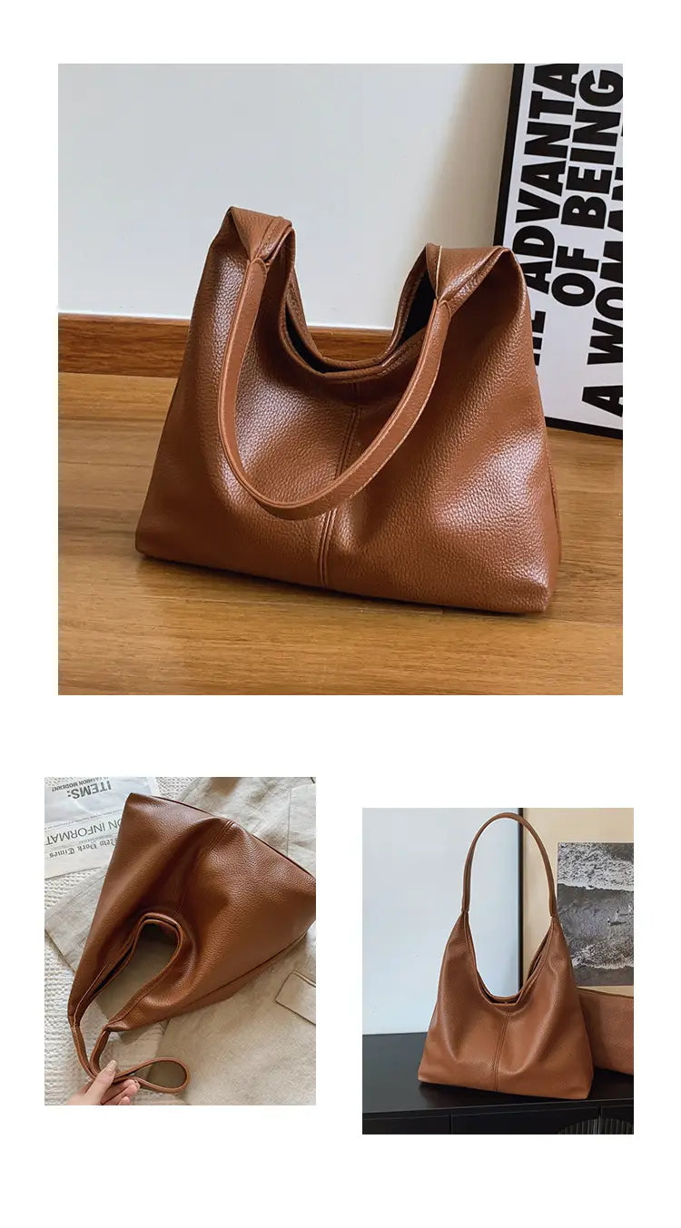 Borsa per secchio in pelle PU con tasche con cerniera borsetta di grande capacità per le donne