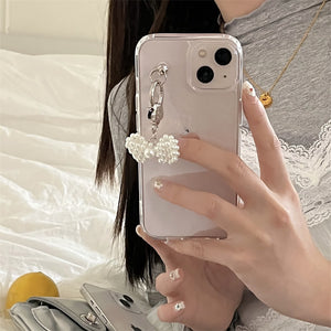 INS Transparent Pearl Bow Pendant Phone Case