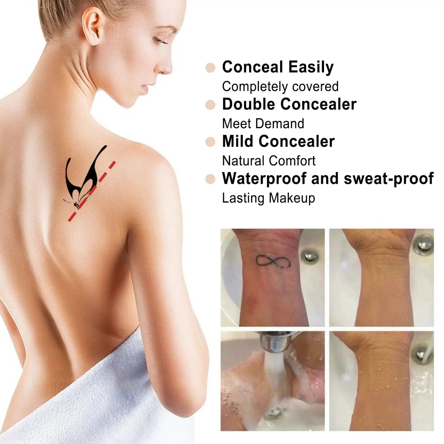Waterproof Brightening Cover Concealer for Tattoos Scars Birthmarks