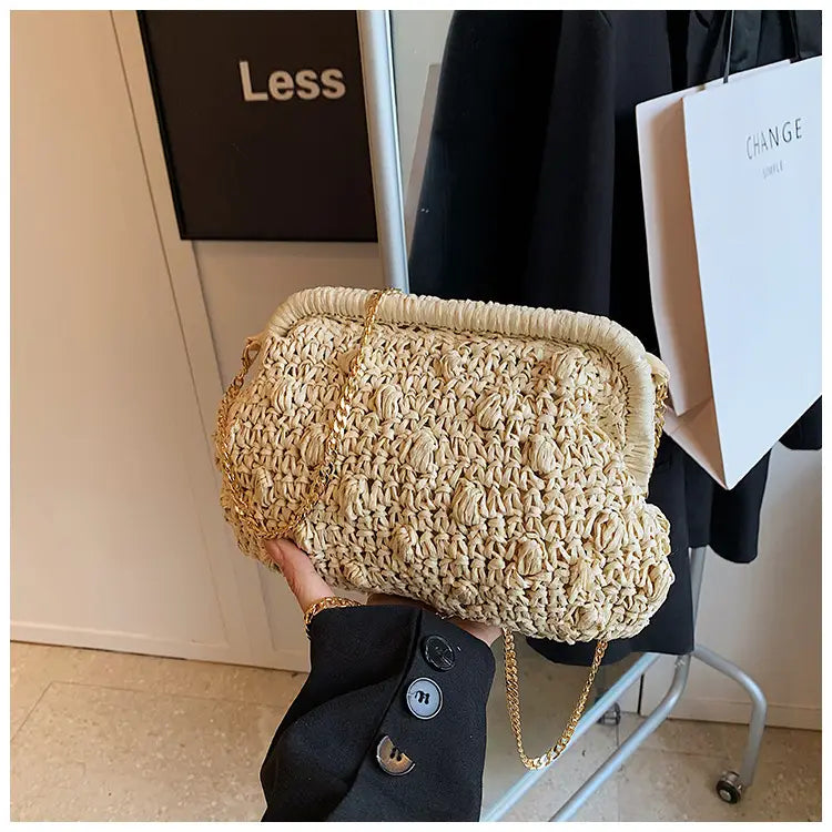 Bolsa de tecido macio branca de cáqui com zíper interno e alça de ombro único