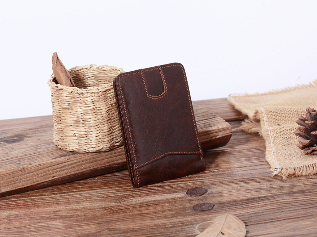 Men’s Short Leather Oil Wax Wallet Card Holder - Wallets for Men Who Don’t Like Bulges in Pockets