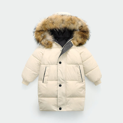 Big Fur Collar Mid-length Medium And Large Children’s Clothing Thick Winter Wear Coat