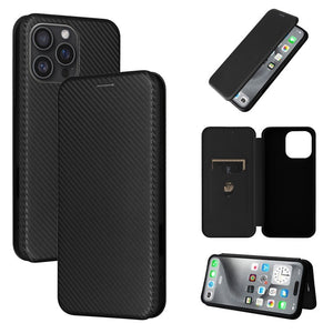 Effen Kleur Carbon Fiber Flip Telefoon Leren Hoes 