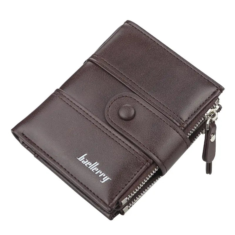 Men’s PU Leather Wallet with Double Zipper and 3 Fold Design in Khaki Black Brown