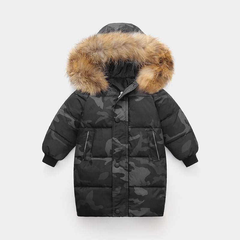 Big Fur Collar Mid-length Medium And Large Children’s Clothing Thick Winter Wear Coat