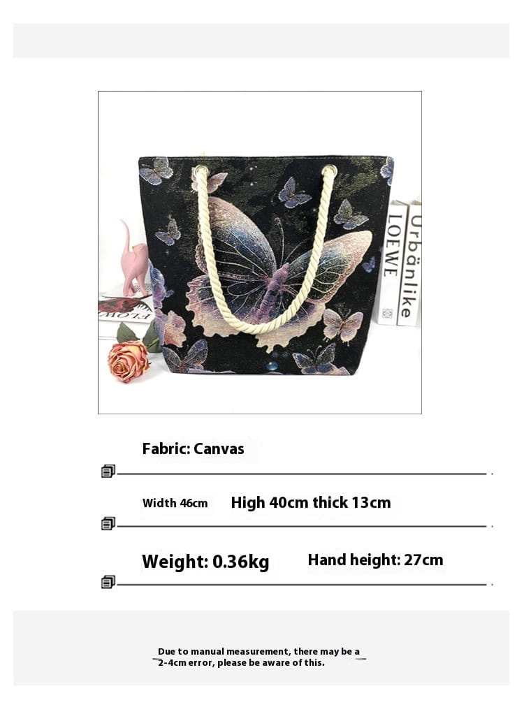 Fantasy Purple Butterfly Silk Embroidered Handbag for Travel and Leisure