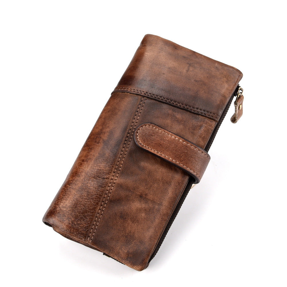 Vintage Rubbed Leather Fashion Stitching Long Wallet - Retro Style Wallet for Your Cash’s Best Adventures