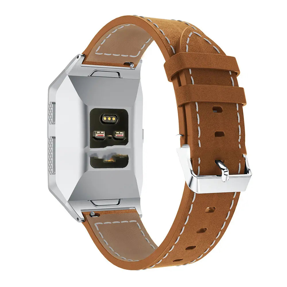 Smart Watch Pointed White Line Leather Strap