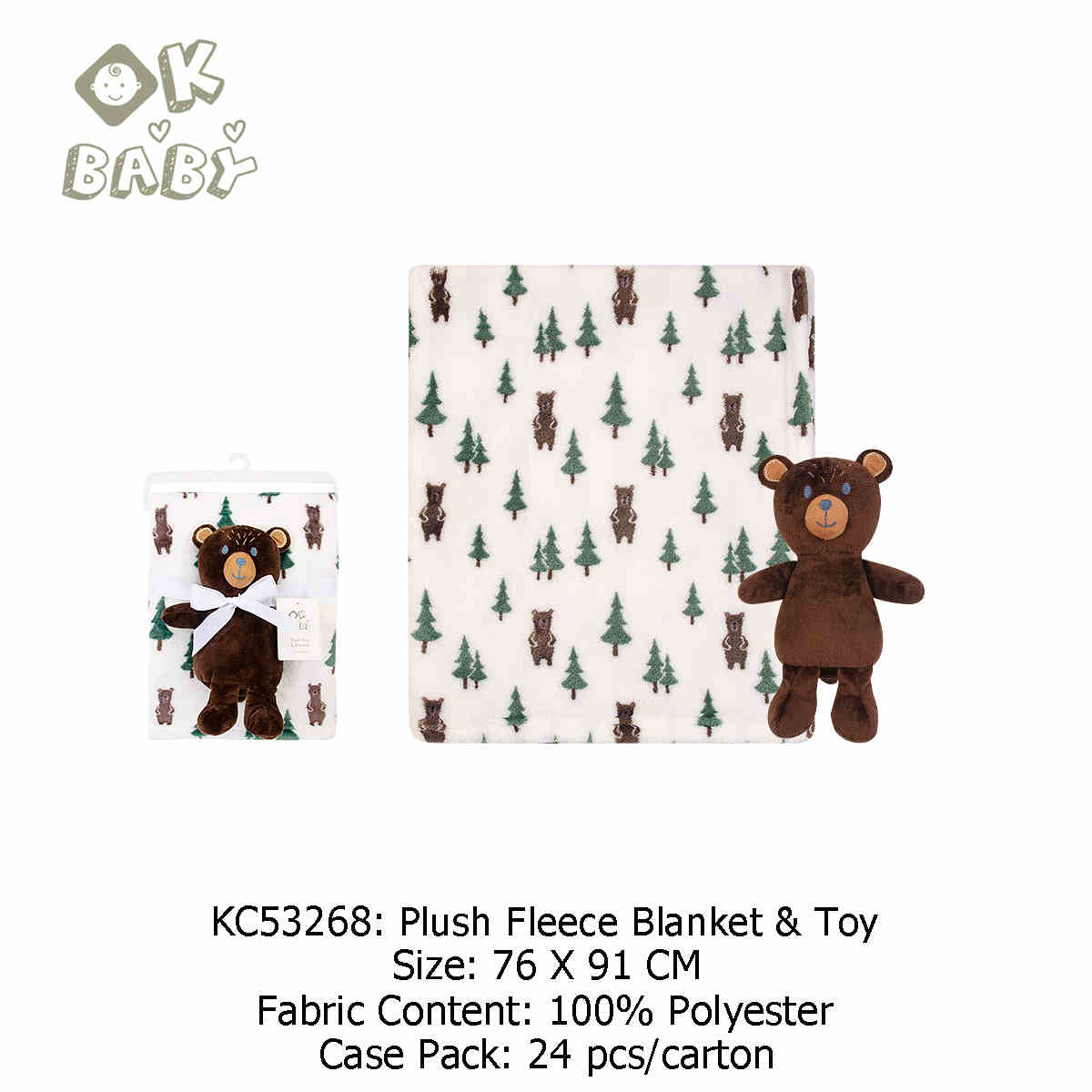 Pink Gray Elephant and Brown Bear Baby Blanket with Doll in Coral Fleece