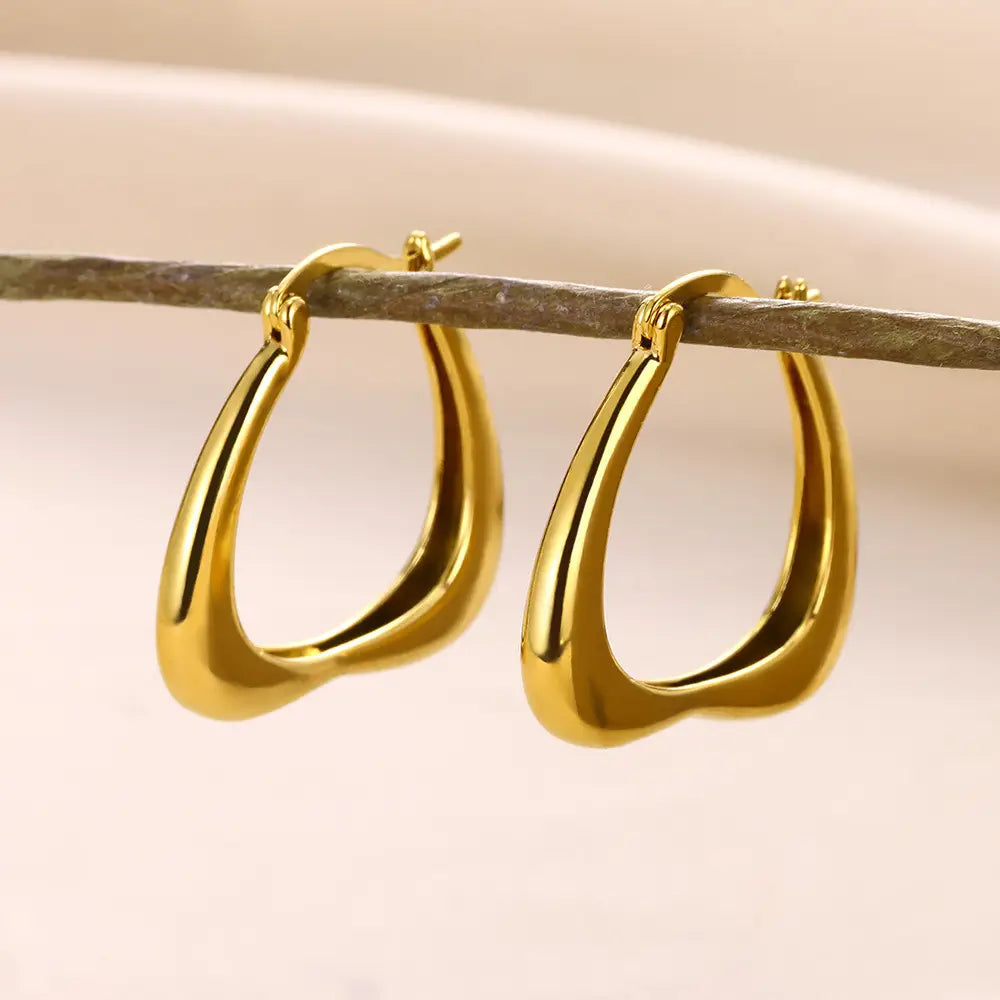 European And American Simple High Luxury 18K Gold Linear Ear Ring