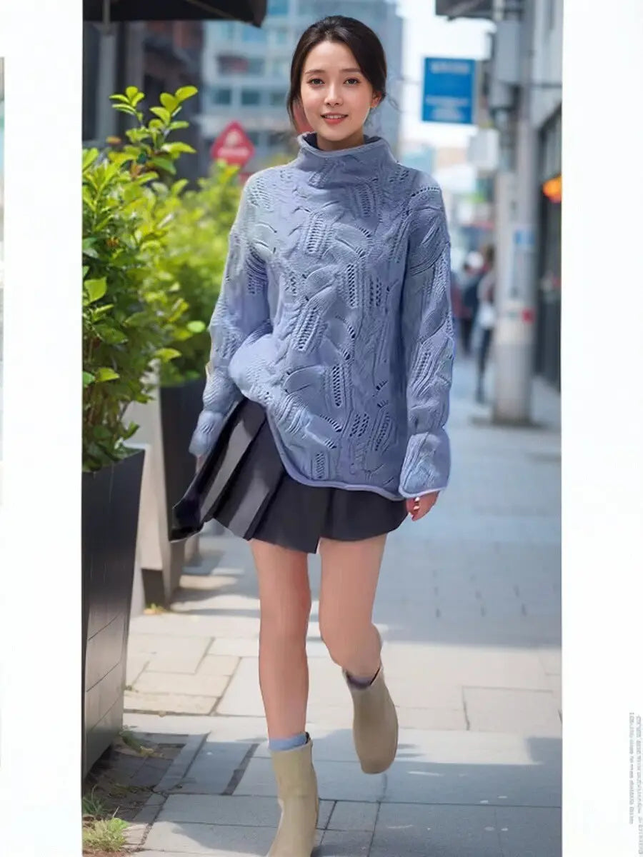 3D mintázatú gyapjúkeverék pulóver pulóver több színű és méretű nők számára