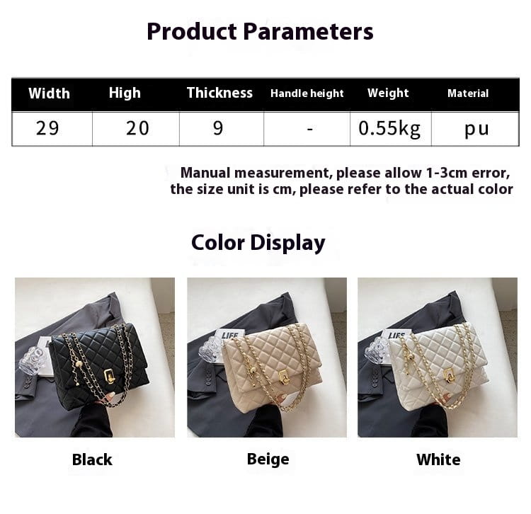 Large Capacity Shoulder Bag in Black or White with Diamond Embroidery Thread