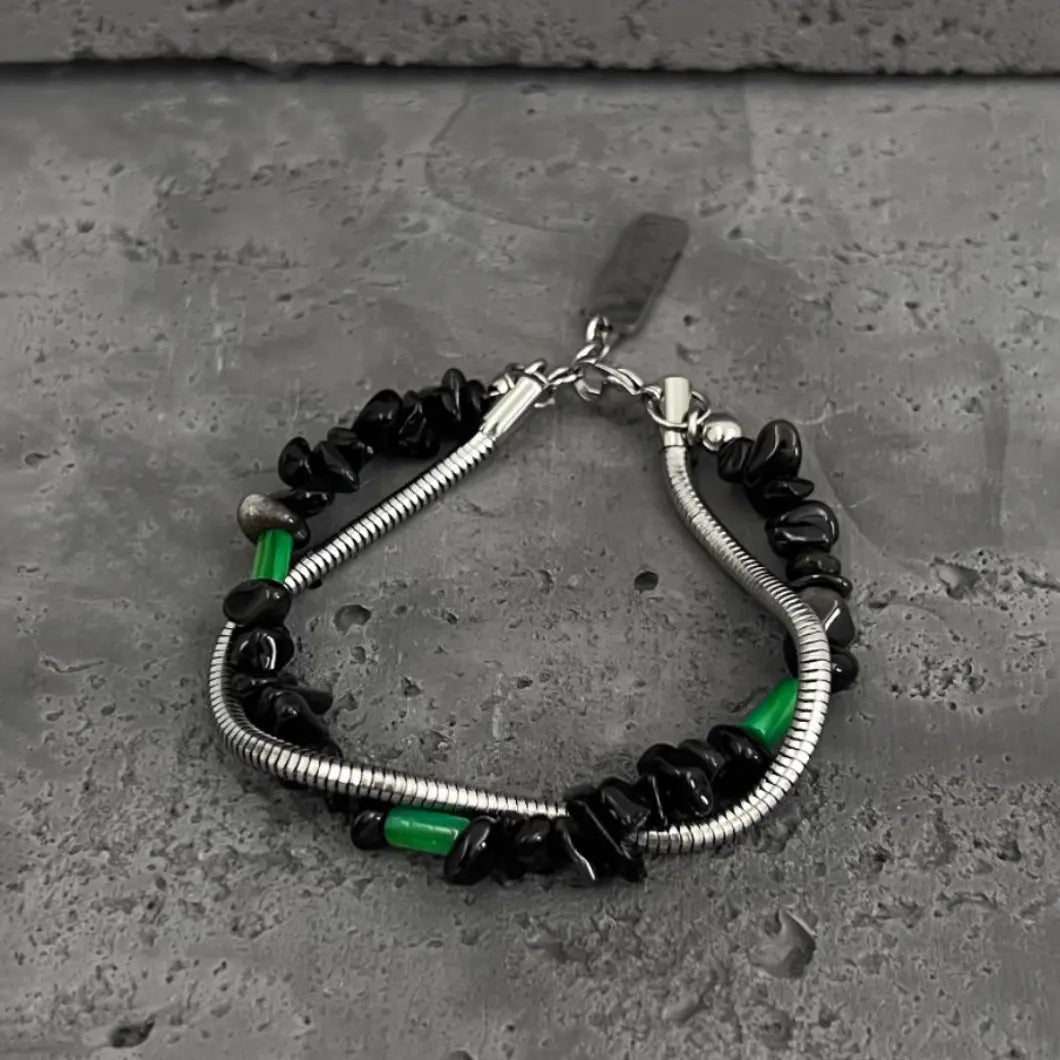 Black Gravel Double-layer Snake Bone Bracelet