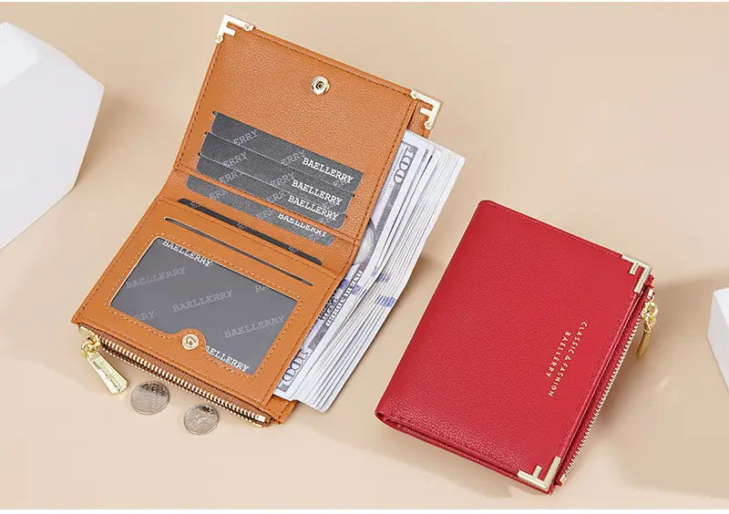 Mitmevärviline sünteetiline nahast rahakott kaardipesade ja kompaktse kujundusega