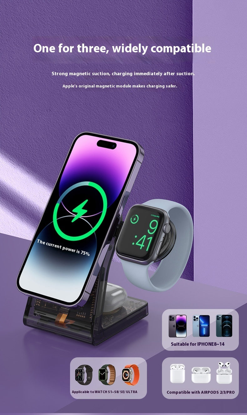 Transparent Three-in-one Wireless Charger Electrical Magnetic Stand - Clearer Than Your Ex This Charger is All Magnetic