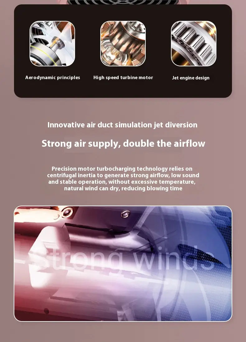 High Power Electric Hair Dryer Household with Gradient Purple and Blue Light