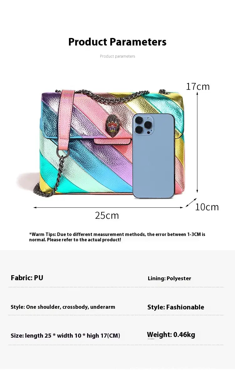 Colorful Pink PU Chain Shoulder Messenger Bag with Zipper Compartments